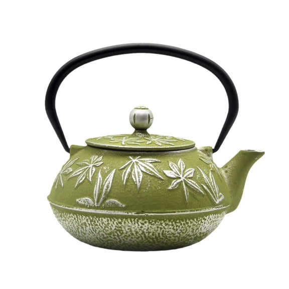 30.4 fl oz Small Cast Iron Teapot Tea Kettle with Stainless Steel Infuser for Stovetop Safe Coated with Enameled Interior Japanese Tetsubin with Maple Leaves Pattern
