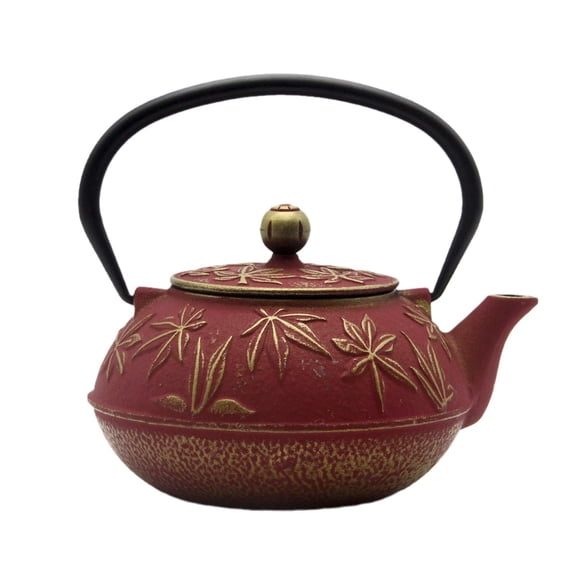 30.4 fl oz Small Cast Iron Teapot Tea Kettle with Stainless Steel Infuser for Stovetop Safe Coated with Enameled Interior Japanese Tetsubin with Maple Leaves Pattern