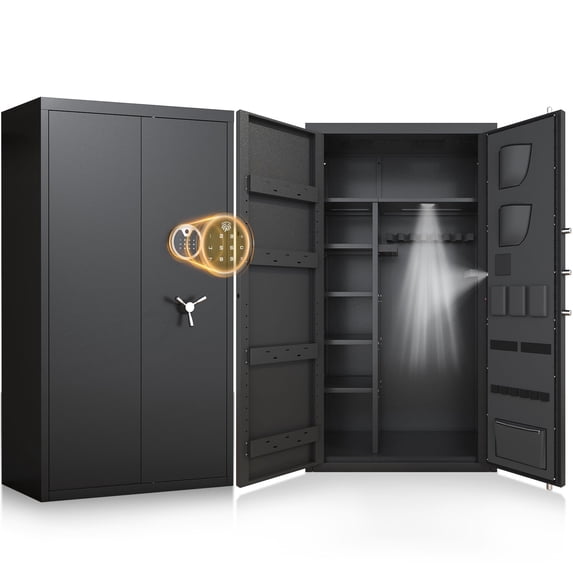 30-40 Gun Fingerprint Safe, Unassembled Large Biometric Long Gun Safe with LCD Keypad & Gun Rack, Silent Operation & Dual Alarm Security for Shotguns Pistols