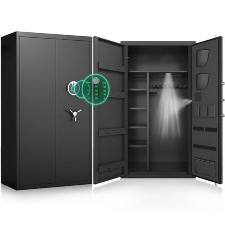 30-40 Large Gun Safe, Fingerprint Gun Safe for Gun Pistols with LCD Keypad & Gun Rack, Unassembled Long Gun Cabinet for Shotguns with Mute Function & Dual Alarm
