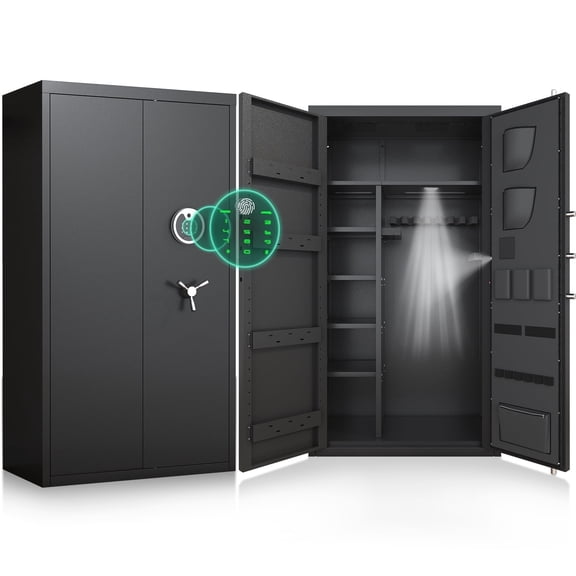 30-40 Large Gun Safe, Fingerprint Gun Safe for Gun Pistols with LCD Keypad & Gun Rack, Unassembled Long Gun Cabinet for Shotguns with Mute Function & Dual Alarm