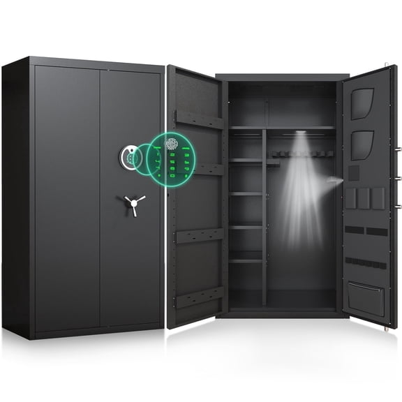 30-40 Large Gun Safe, Fingerprint Gun Safe for Gun Pistols with LCD Keypad & Gun Rack, Unassembled Long Gun Cabinet for Shotguns with Mute Function & Dual Alarm