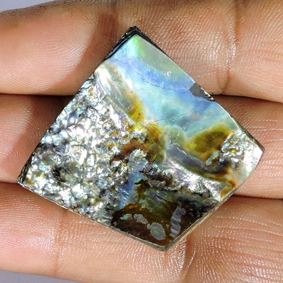 Khushi Gems Untreated Natural Fossil Abalone Shell Fancy Cabochon Loose Gemstone, 30.40Ct