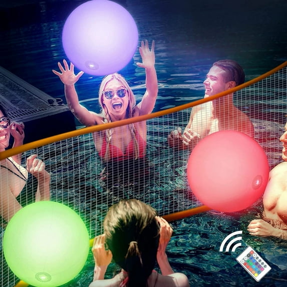 30/40cm Light Up Beach Balls, Glow in The Dark Balls with Pool Toys, Gas Emitting Light Bulb LED Light, RGB Color Changing Floating Pool Light, Shower and Play Light Decorative Light Water Float Light