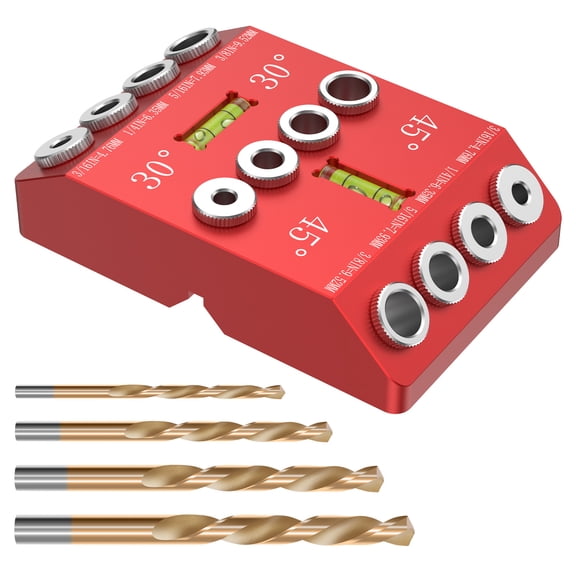 30 45 90 Degree Angle Drill Guide Jig Aluminium Alloy Angled and Straight Hole Drill Guide with 4 Bits for Wood Post Furniture