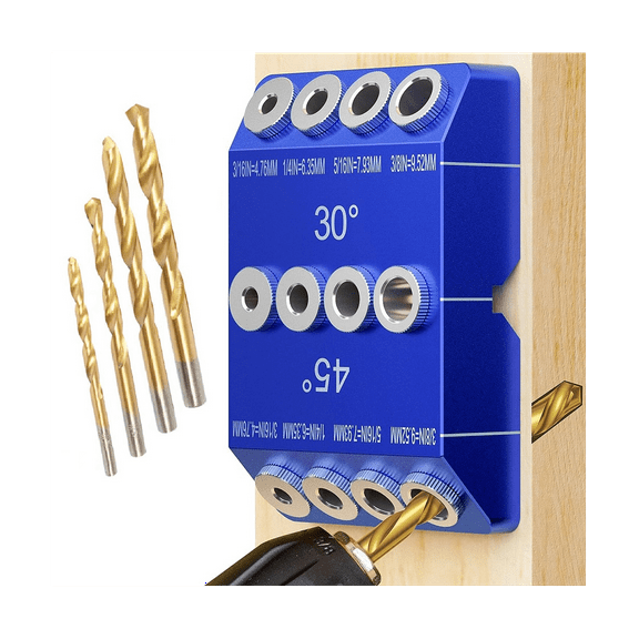30 45 90 Degree Angle Drill Guide Jig, Jig for Angled Holes and Straight Hole with 4 Sizes Steel Bits