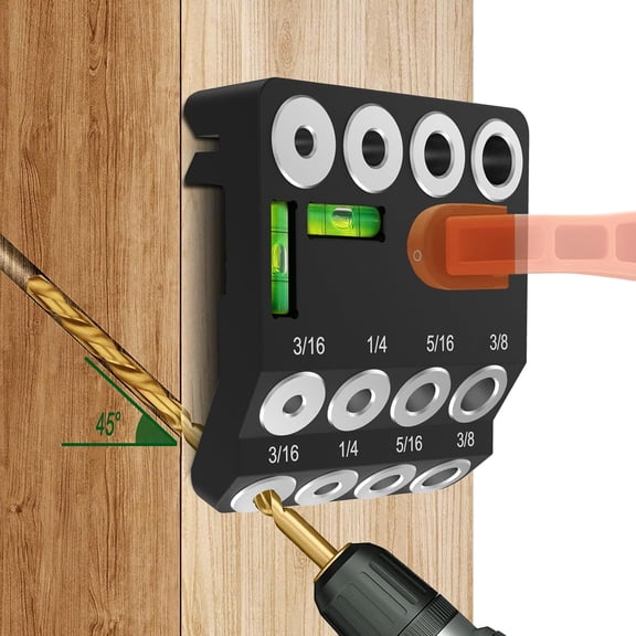 30 45 90 Degree Angled Drill Guide Jig with 2 Torpedo Level, 4 Sizes Portable Drilling Hole Guide Jig for Straight and Angle Stairs Handrail, Cable Railing, Deck, Wood Post Level Design