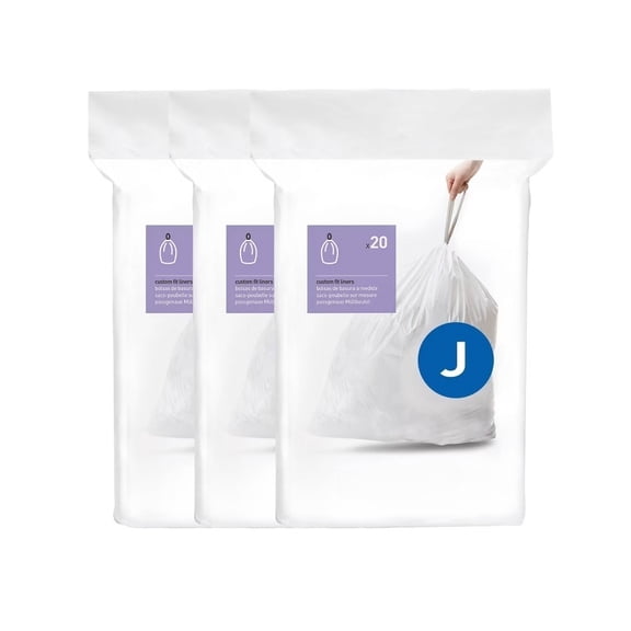 30-45L Code J Custom Fit Kitchen Trash Bag Liners 3 Quick-Dispense Packs - 60ct: Plastic, Drawstring, White