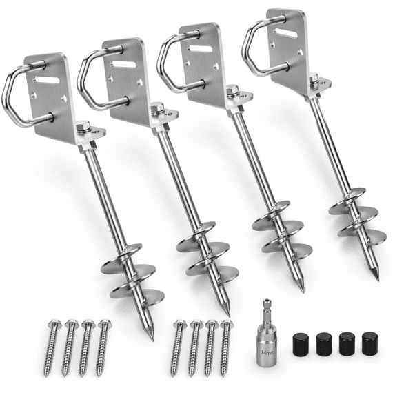 30''-4Pack Trampoline Anchor Kit, 12mm Solid Carbon Steel Heavy Duty ...