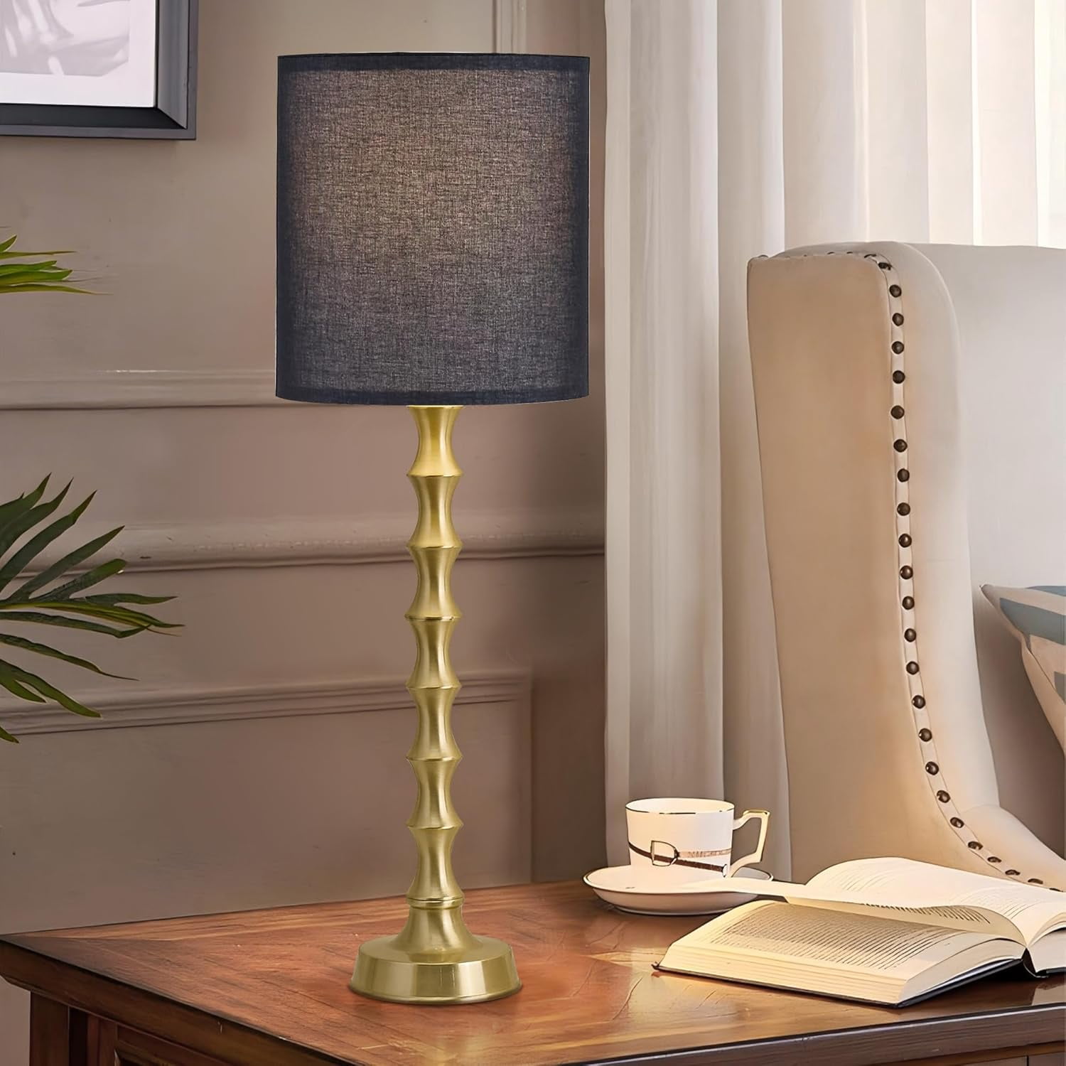 30.5" Gold Table Lamps with Black Shade Set of 2, Gold Buffet Table ...