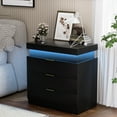 thumbnail image 1 of 30.5''H Nightstand with LED Lights & Sliding Top, Modern End Side Table with 3 Drawers, 28.8''W Solid Wood Bedside Table for Bedroom, Black, 1 of 7