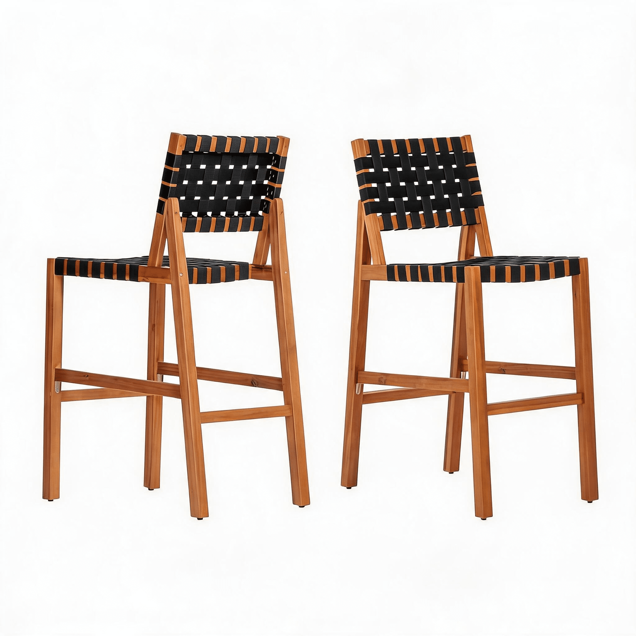 30.5 Inch Seat Height Outdoor Acacia Solid Wood Patio Side Chair, Black Pe Woven Rope, Breathable and Comfortable,Indoor & Outdoor Use (Set of 2)