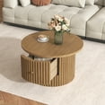 thumbnail image 1 of 30.5" Natural Farmhouse Coffee Table with Drawer for Living Room, Round Center Table with Vertical Slat Base, 1 of 12