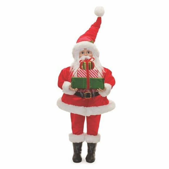 30.5 in. Polyester & Resin Santa with Packages Holiday Decor, Red & Green