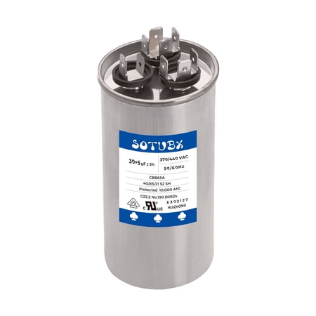 30+5 uf 370/440 VAC Volts Round Dual Run Capacitor - 30+5 mfd Capacito 370VAC 440VAC Fit for Condenser Straight Cool Heat Pump Air Conditioner