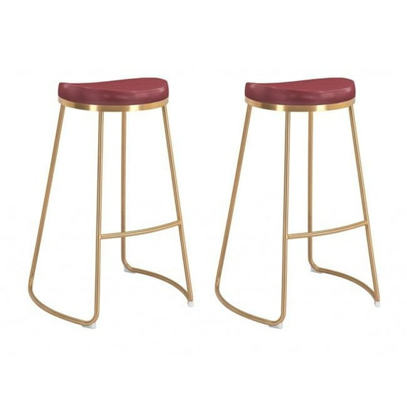 30.5 x 20.3 x 17.5 in. Burgundy & Gold Modern Glam Geo Backless Barstools