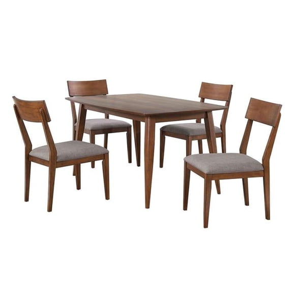30.5 x 60 x 36 in. Mid Century Dining Table Set with Padded Performance Fabric Seats Danish Walnut - 5 Piece