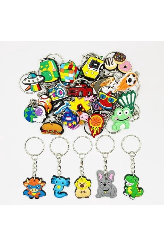 30/50/100 Bulk Different Keychains, Mixed Non-Repeat Cute Key Chain for Classroom Prizes Students Incentives Holiday Gifts Party Favors (30pcs Boys Mixed)