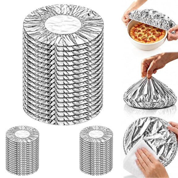30/50/100PCS Reusable Aluminum Foil Food Covers Aluminum, Reusable Stretch Bowl Covers for Leftovers, Meals, Picnic & Kitchen Storage