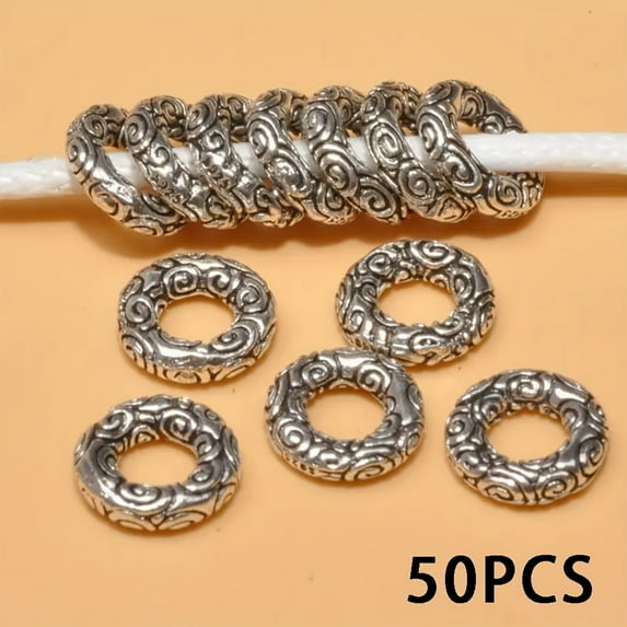30/50/70pcs Silvery Alloy Large Hole Loose Carved Spacer Beads, Suitable for DIY Jewelry Making Bracelet Necklace Jewelry Accessories