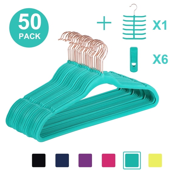 VECELO 50 Pack Velvet Clothes Hangers with 360 Rotating Hook, Slim Space Saving Suit Hangers, Green