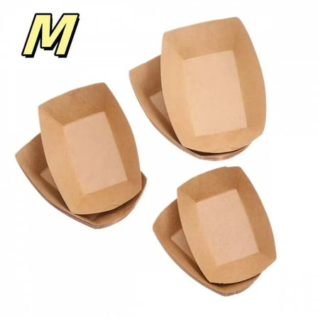 30/50Pcs Kraft Paper Boat Shaped Plates Disposable Salad Dessert Pine Cake Snack Bowls Food Tray for Kitchen Party Tableware