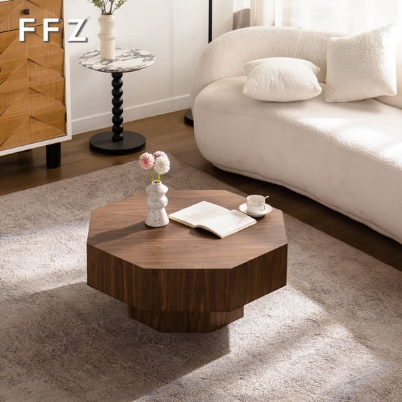 30.51 inch Coffee table Wooden Octagonal-Shaped for Living Room Walnut Suitable for Bedroom, Living Room, Office