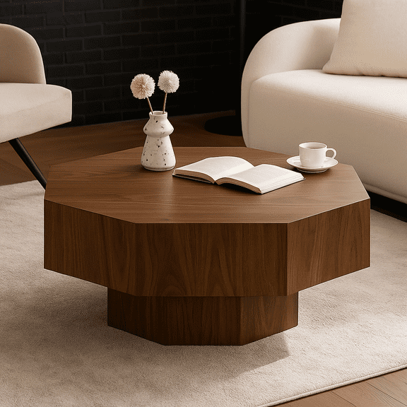 30.51 inch Coffee table Wooden Octagonal-Shaped for Living Room Walnut Suitable for Bedroom, Living Room, Office