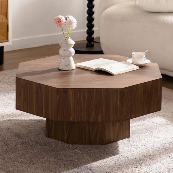 30.51 inch Coffee table Wooden Octagonal-Shaped for Living Room Walnut Suitable for Bedroom Living Room Office