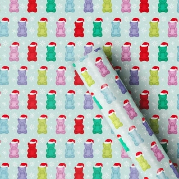 30" 55 sq ft Christmas Roll Wrap Santa Gummy Bears on Mint