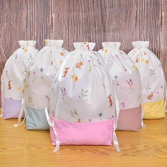 30.5cm Easter Drawstring Gift Bag Cloth Tote Candy Storage Bunny Bag for Kids Girls Party Favor Reusable Fabric Gift Sack for Holiday Travel Home Storage