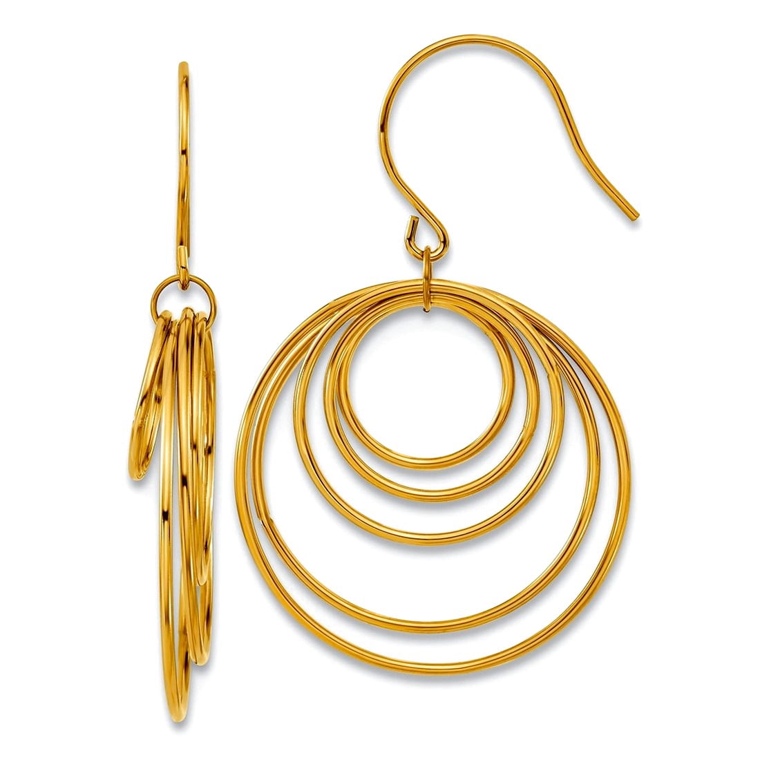 Stainless Steel Polished Yellow Ip Plated Multi-circle Dangle Shepherd Hook Earrings 30.5x30.5mm Wide Dangle Earring for