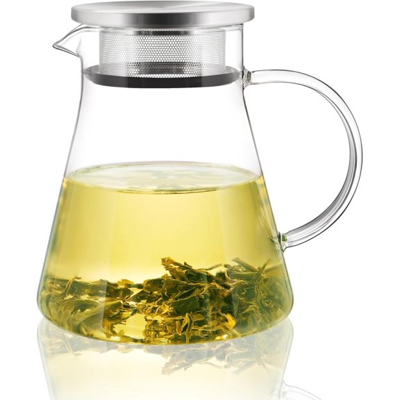 30.5oz/900ml Glass Teapot Stovetop Safe,One- Clear Kettle,Blooming and Loose Leaf Maker