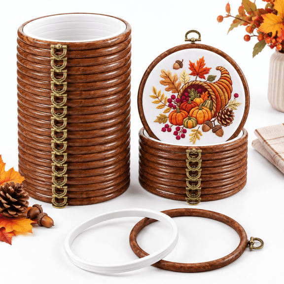 30 6.7 Inch Mini Embroidery Hoops, Walnut Wood Color Imitation Craft Hoops