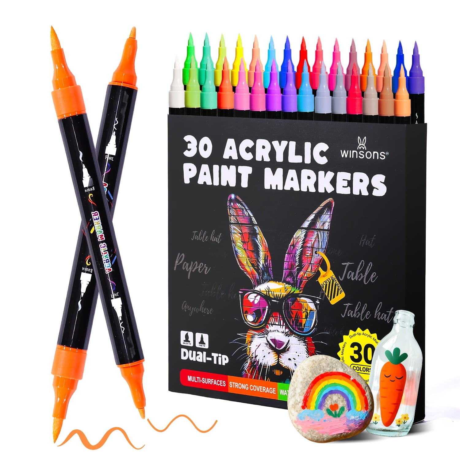 30/60/120-Color Dual Tip Acrylic Paint Marker Set, Waterproof Quick-Dry Art Pens with Portable Fabric Storage Case