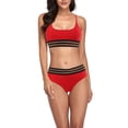 thumbnail image 1 of up to 30% off up to 60% off Gifts Usmixi Bikini Swimsuits for Women Summer High Waist Athletics 2 Piece Bathing Suits Sleeveless Square Neck Striped Print Swimwears Red S, 1 of 5