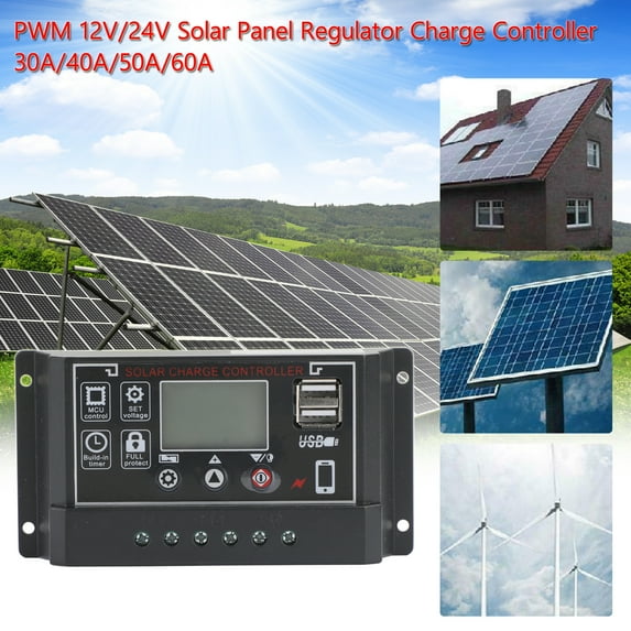 30-60A Solar Panel Battery Regulator Charge Controller 4-Stage Dual USB 12V/24V
