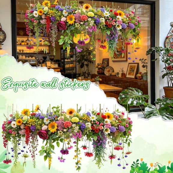 30*60Cm Sunlight Iridescent Electrostatic Glass Stickers with Floral Pattern Window Sticker Spring Window decorations Spring decorations for Home, Reusable Static Cling decals