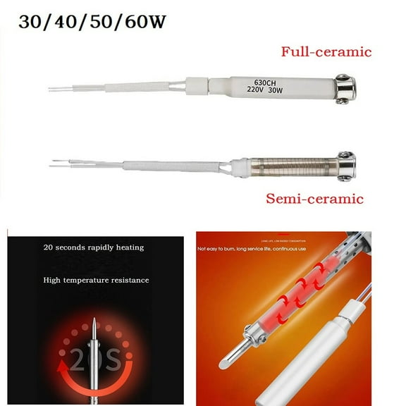 30-60W Electric Soldering Iron Heating Core Element Full/Semiceramic External Replacement Welding Tool Metalworking Accessories Full Ceramic-30W Fangkenuo