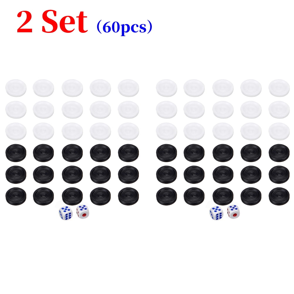 30/60pcs Plastic Black White Checkers Backgammon Chess Pieces with 2