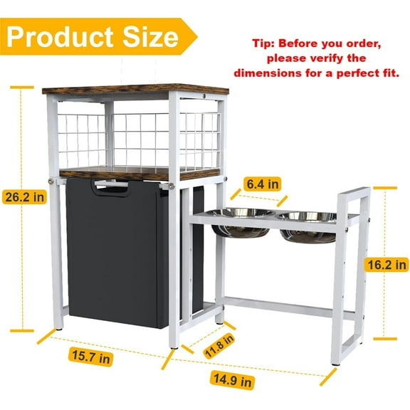 30.6Long x 26.2 High Elevated Dog Bowl Stand with Pet Food Storage Organizer, Adjustable Raised Feeding Station with Toy Basket for Large Medium Small Dogs and Cats, White
