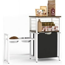 30.6Long x 26.2 High Elevated Dog Bowl Stand with Pet Food Storage Organizer, Adjustable Raised Feeding Station with Toy Basket for Large Medium Small Dogs and Cats, White