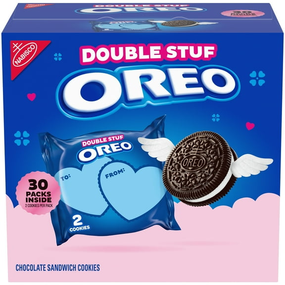 OREO Double Stuf Valentine's Day Chocolate Sandwich Cookies, Valentine Exchange Cookies, 30 ct