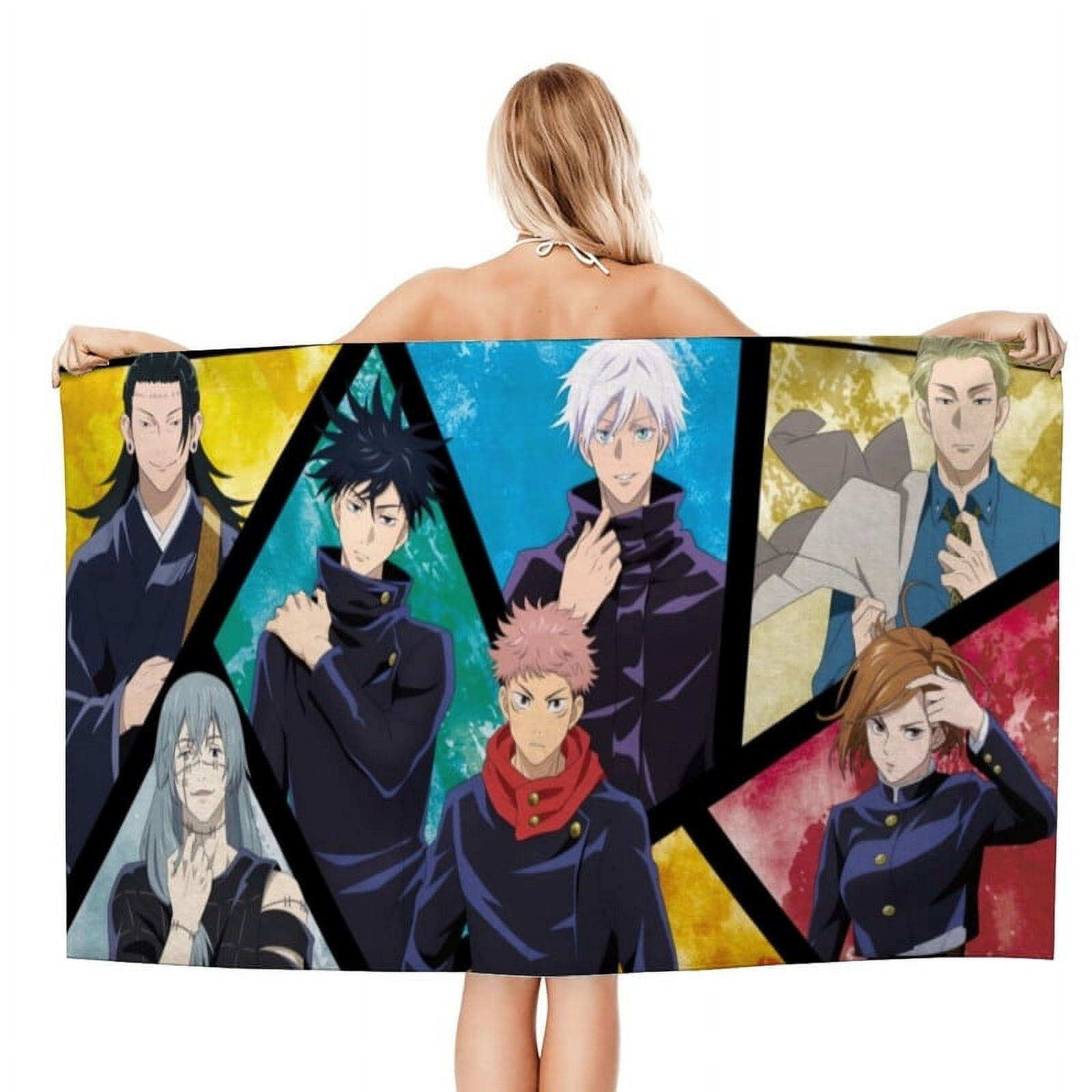 30.7×63in Beach Towel Jujutsu Kaisen Satoru Gojo Geto Suguru Anime Gifts for Women Kids Birthday Bath Outdoor Quick Dry Lightweight