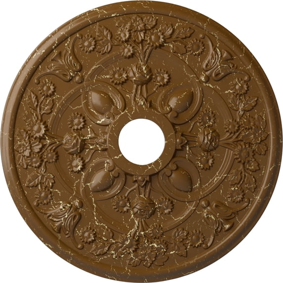 30 7/8"OD x 3 5/8"ID x 1 3/8"P Rose Ceiling Medallion (Fits Canopies up to 5 1/4"), Hand-Painted Smokey Topaz Crackle