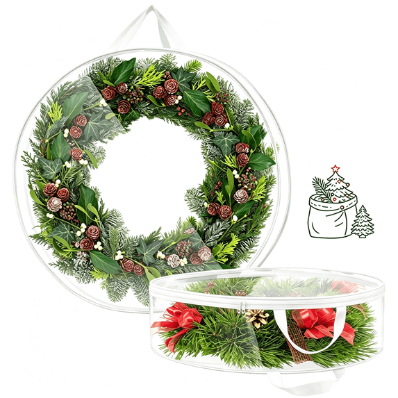 30×7.87 Inch Premium Single‑Layer Wreath Storage Bag, Full Clear PVC Christmas Wreath Storage Bag, Christmas Storage Bag, Xmas Decoration Storage, Farmhouse Christmas Decor & New Year Home Decor