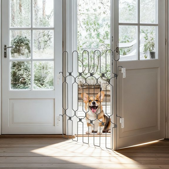 30.7 Inch Height Pet Gate, Retractable Gate, Dog Crate Alternative, 78x78cm, Black, Chew Proof, Wide Handle, Door Anchor, for Doorway, Home, Pet Safety, Space Saving