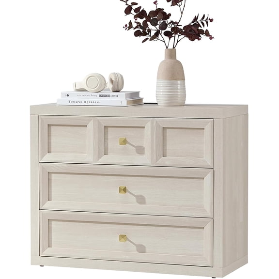 30.7-Inch Wide Oversized Nightstand with Charging Station, Tall Bedside Table with 3 Drawers, Wood End Table for Bedroom and Office