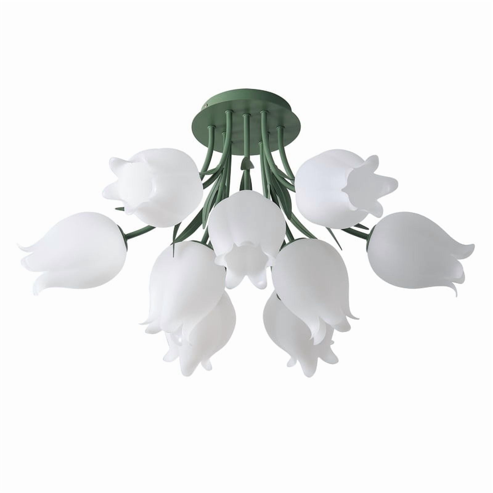 30.7 inches Flush Mount Ceiling Light with White PE Shades, 9-Light Dining Room Light Fixture, Floral Design