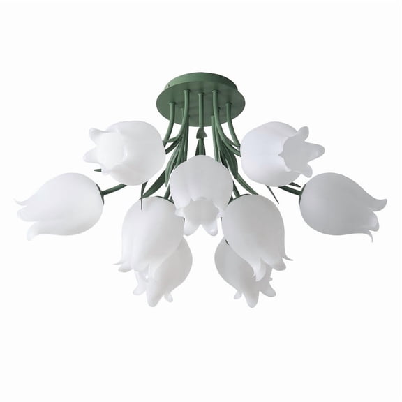 30.7 inches Flush Mount Ceiling Light with White PE Shades, 9-Light Dining Room Light Fixture, Floral Design